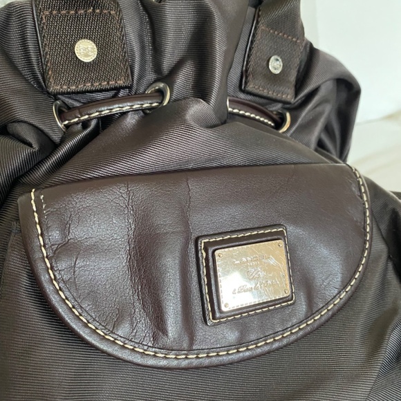 Lancel drawstring handbag nylon and leather brown - Picture 3 of 11